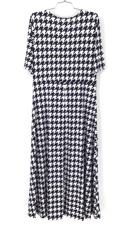 NWT Preston & York Women's Navy Blue White Houndstooth Maxi Dress - Size L