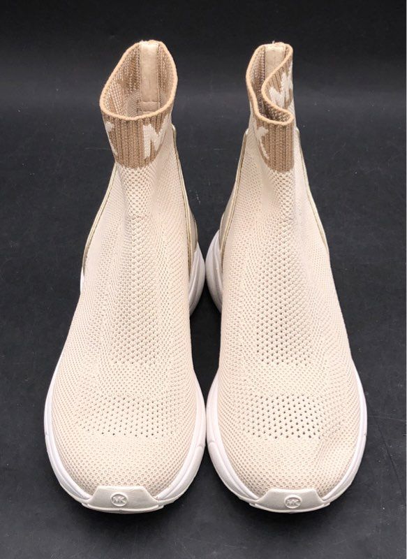 Michael Kors Skyler Knit Sock Sneaker Cream Gold High Top Bootie Size 6