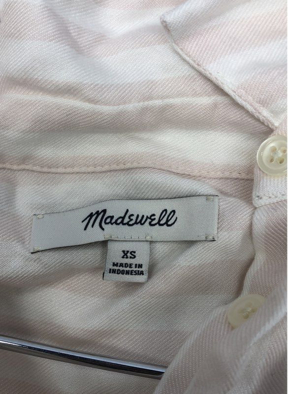 Madewell Women's Pink White Striped High Low Short Sleeve Button Up Shirt Sz XS