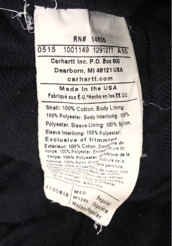 Carhartt Men's Black J140 Duck Active Jacket Quilted Flannel Lined USA Made Sz M