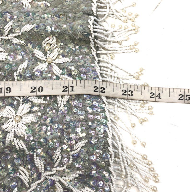 Vintage 60s Tack Yuen Hand Beaded Sequin Floral Fringe Sleeveless Top Sz M