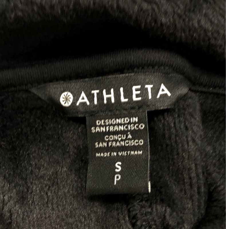 Athleta Women's Black Fleece Funnel Neck Sweatshirt Tunic Dress Pockets Sz SP