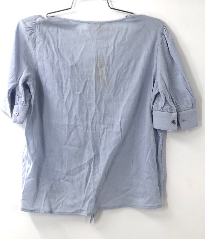 Michael Kors Women's Blue Tie-Hem Blouse Puff Sleeve Cotton Blend NWT Sz XS