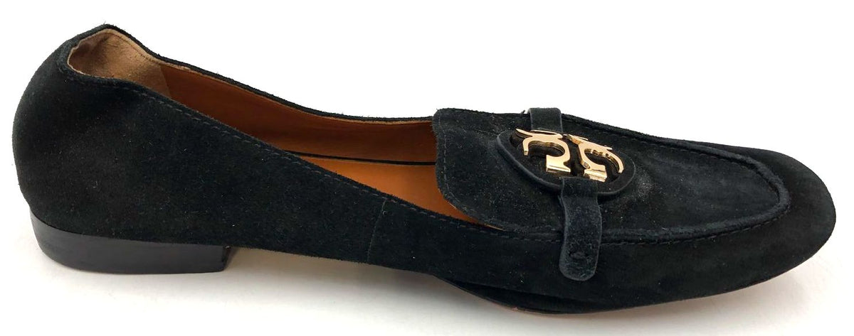 Tory Burch 'Metal Miller' Women's Black Suede Loafers with Logo - Size 10 (+COA)