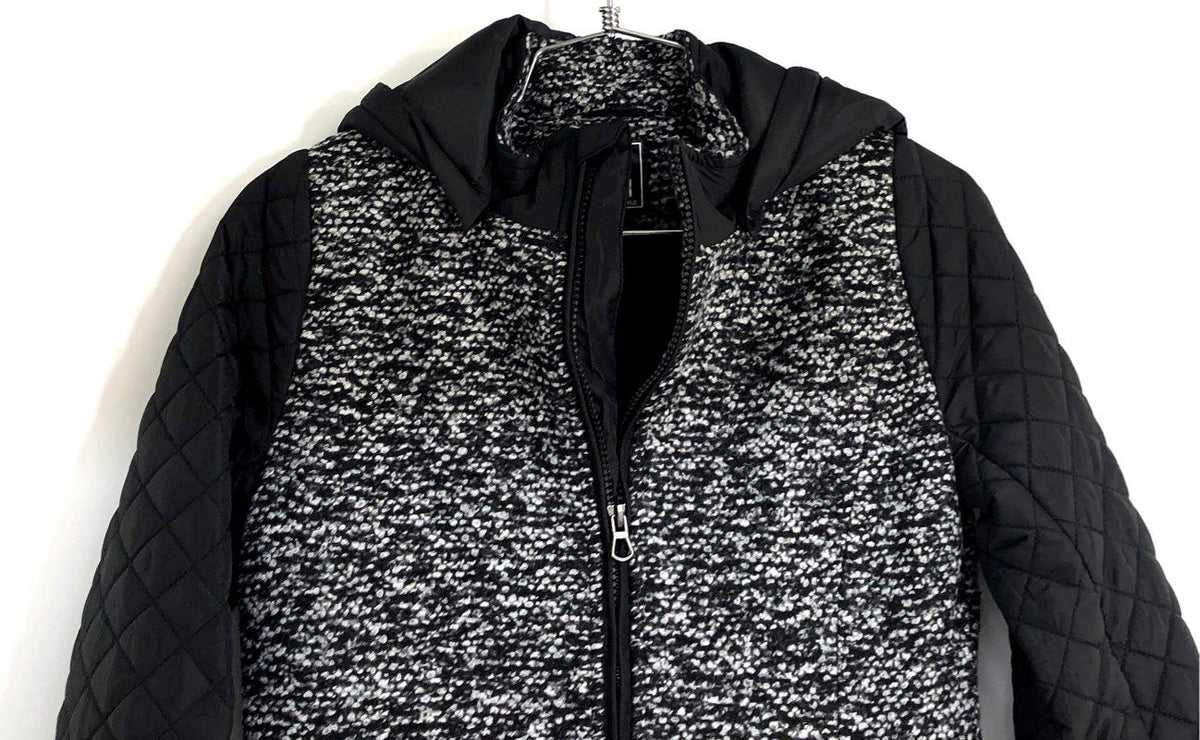 R 1881 S. Rothschild Hooded Coat Black White Faux Tweed Quilted NWT 12