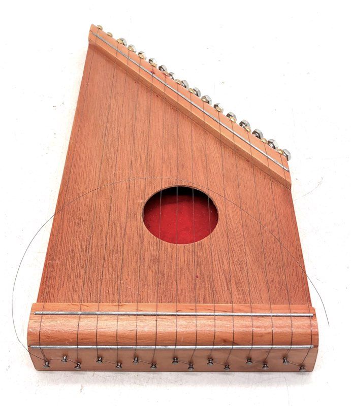 Vintage 15-String Lap Harp Plucked Psaltery Zither Mahogany Finish Wood