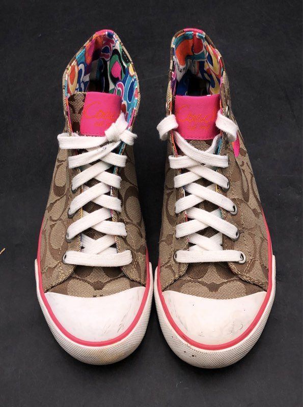 Coach Boni Signature Canvas Birch High Top Sneakers Women's Size 5.5