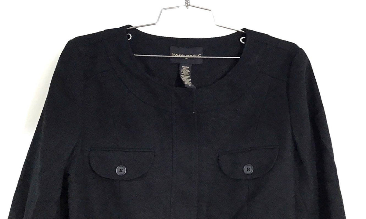 Banana Republic Women's Black Textured Cotton Linen Collarless Jacket Sz 10