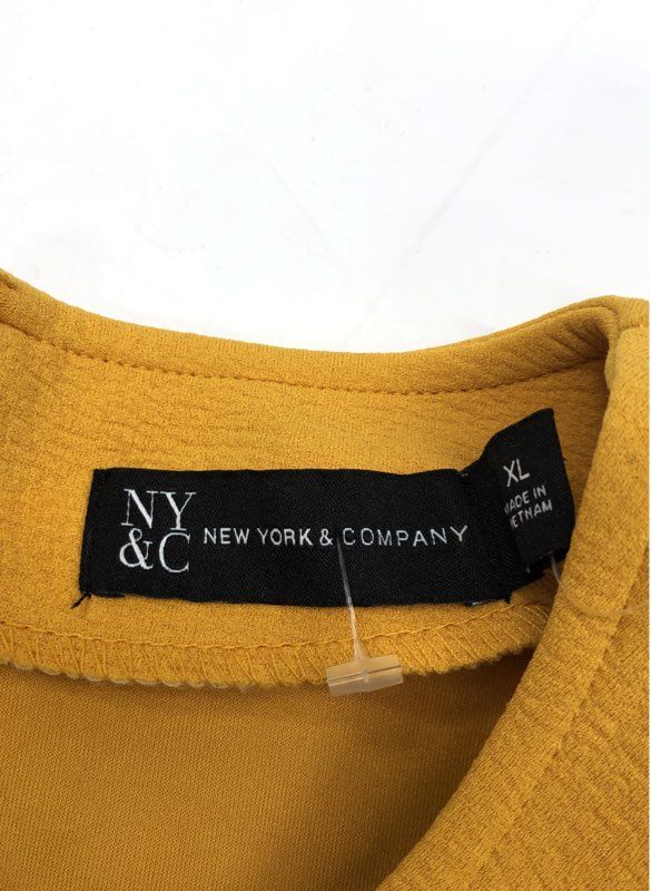 New York & Company Women's Mustard Yellow Puff Sleeve Tie Waist Dress NWT Sz XL