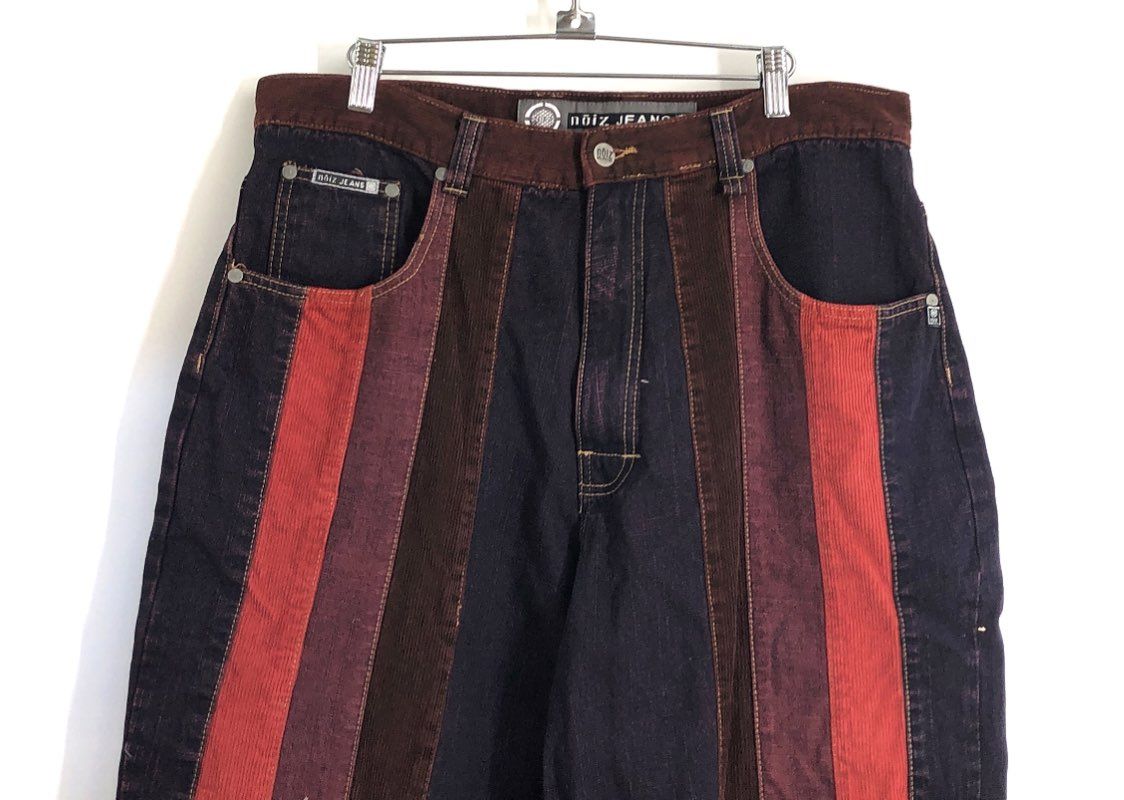 Vintage Y2K Noiz Jeans Striped Panel Baggy Skater Denim Pants Sz 36x32