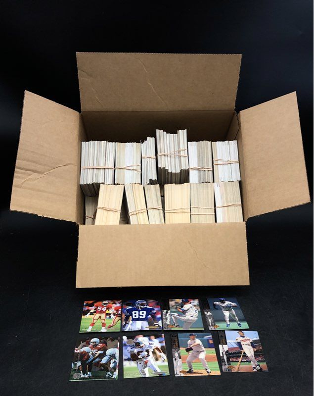 12.4 lbs. Lot Of Mixed Sports Baseball, Football Cards. Medium Box, Unsorted