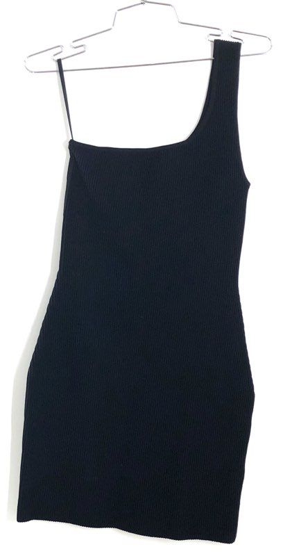 Babaton Women's Black One Shoulder Ribbed Knit Sculpt Mini Dress Sz S