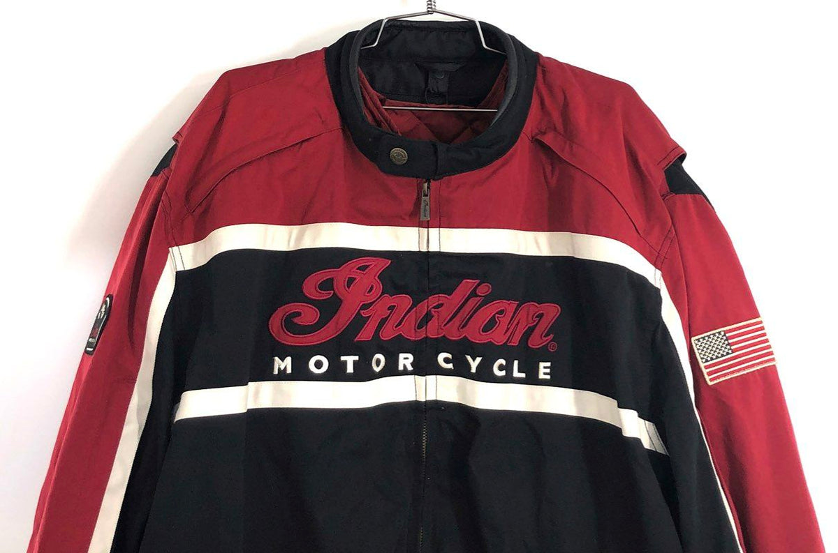 Indian Motorcycle 1901 Embroidered Biker Racing Jacket Quilted Red Black Sz 5XL