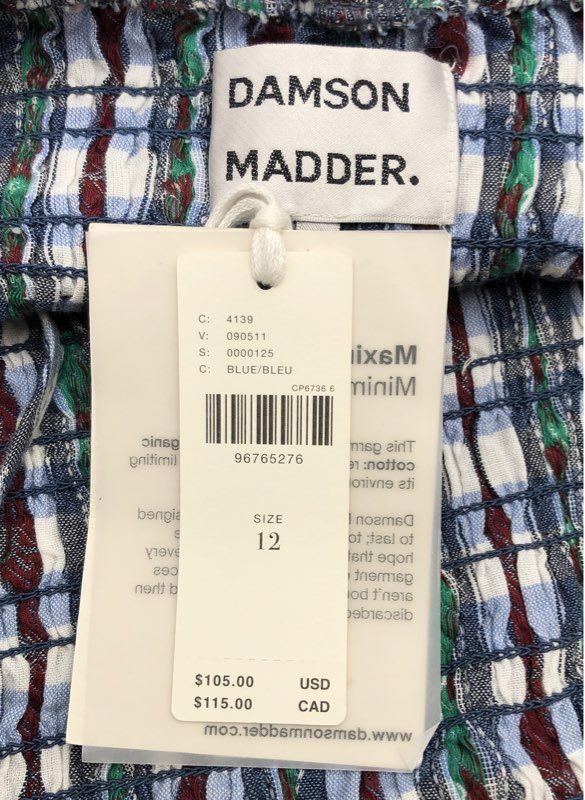 NWT Damson Madder Women's Blue Plaid Camisole Blouse - Size 12