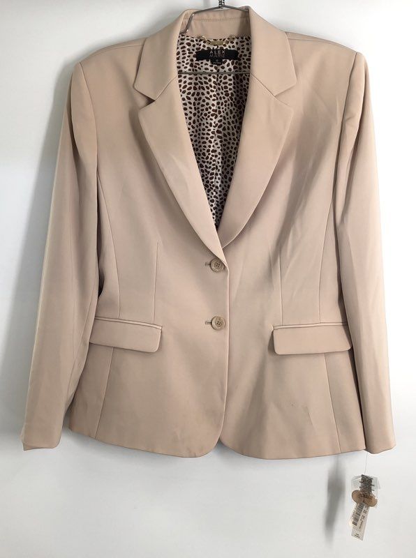 Alex Marie Women's Cream Blazer Notch Lapel Two-Button Leopard Lining NWT Sz 12