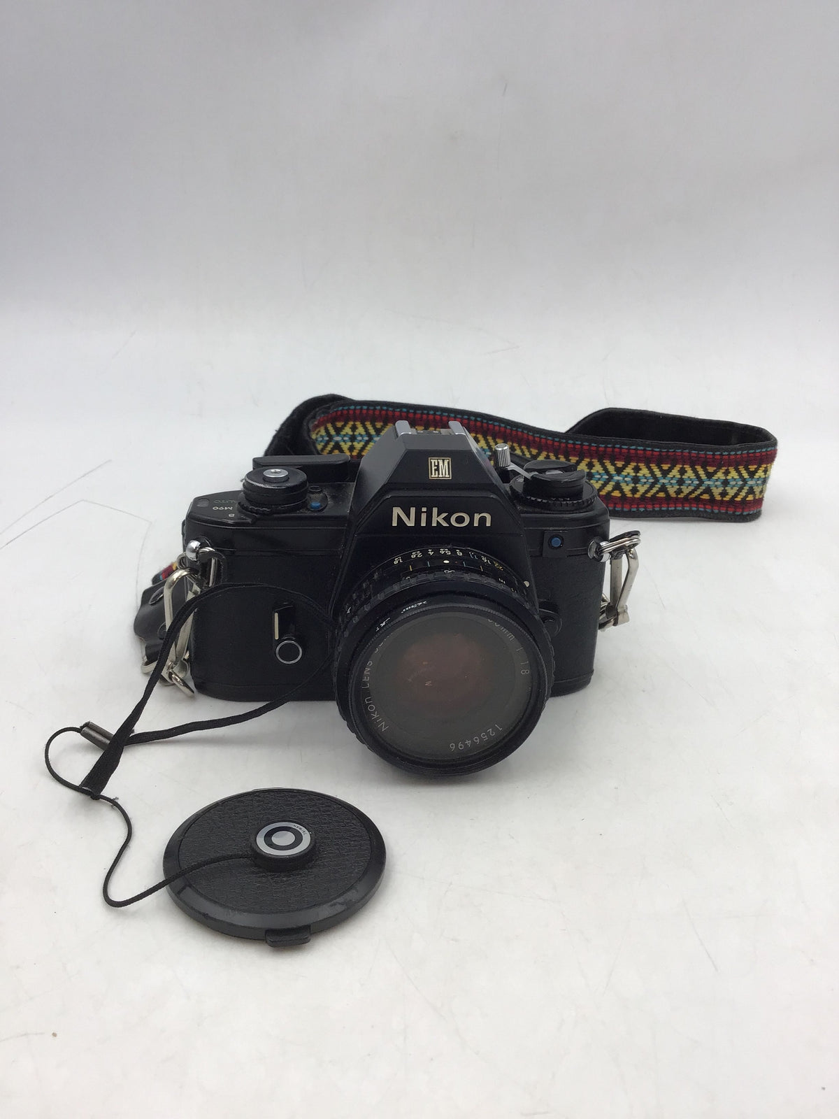 Nikon EM Black 35 mm Auto Exposure Manual Film SLR Camera With Neck Strap