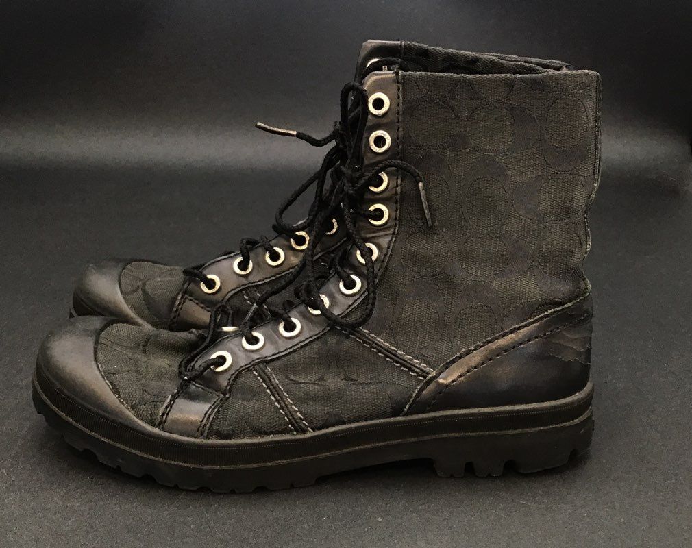 Coach Men&#39;s Black Signature Print Combat Boots