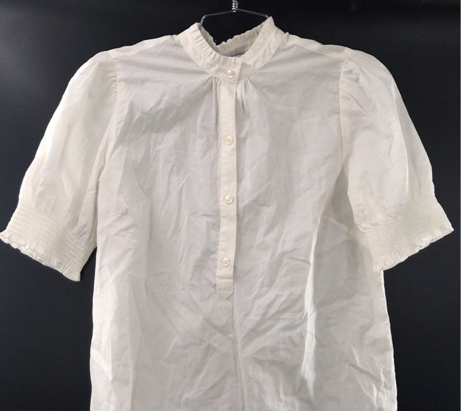 Southern Tide Women's Meadow Lawn Blouse Sand White Cotton Puff Sleeve S NWT