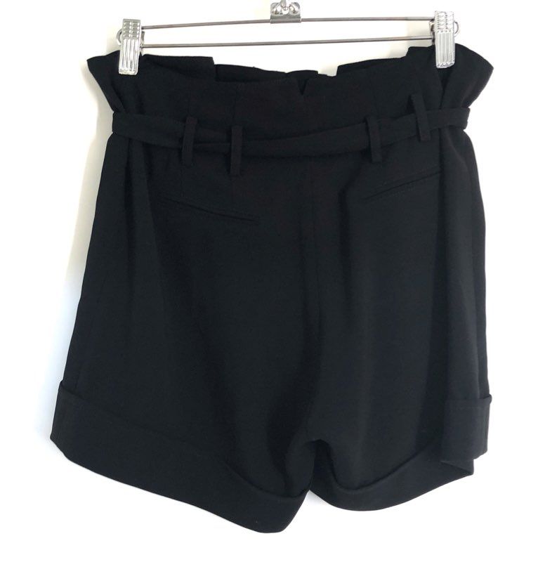 ELFE by Elif Erturk Women's Black Paperbag High Rise Tie Belt Shorts Sz 36