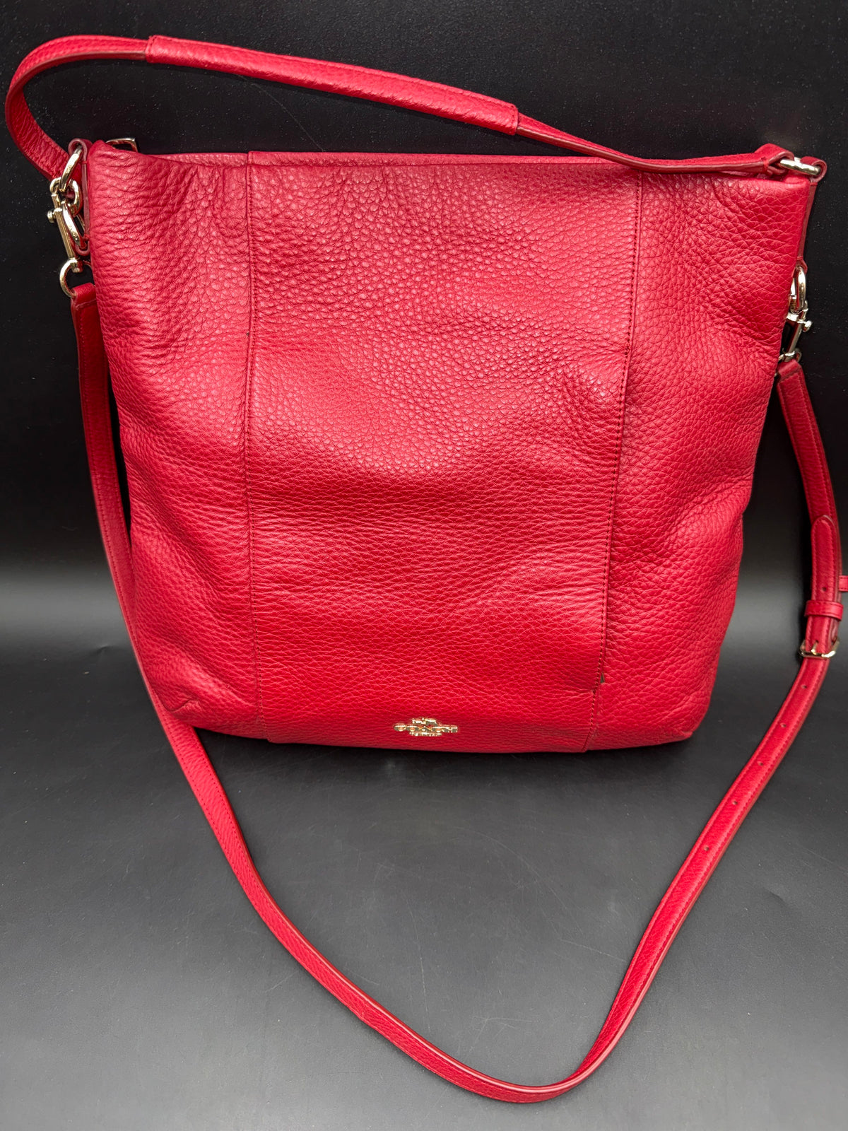 Coach Red Pebbled Leather Crossbody Bag Gold Hardware COA