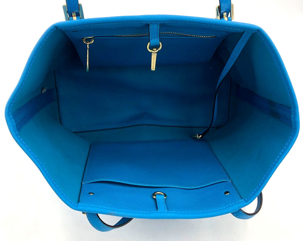 Authentic Michael Kors Women&#39;s Cyan Blue Leather Luxury Tote Bag - COA Included