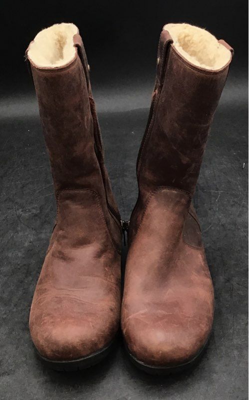 UGG 1001993 Brown Leather Shearling Lined Side Zip Boots Womens Size 6.5