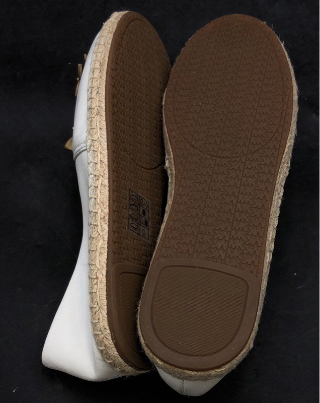 Michael Kors White Leather Gold Floral Applique Espadrille Flats Size 7