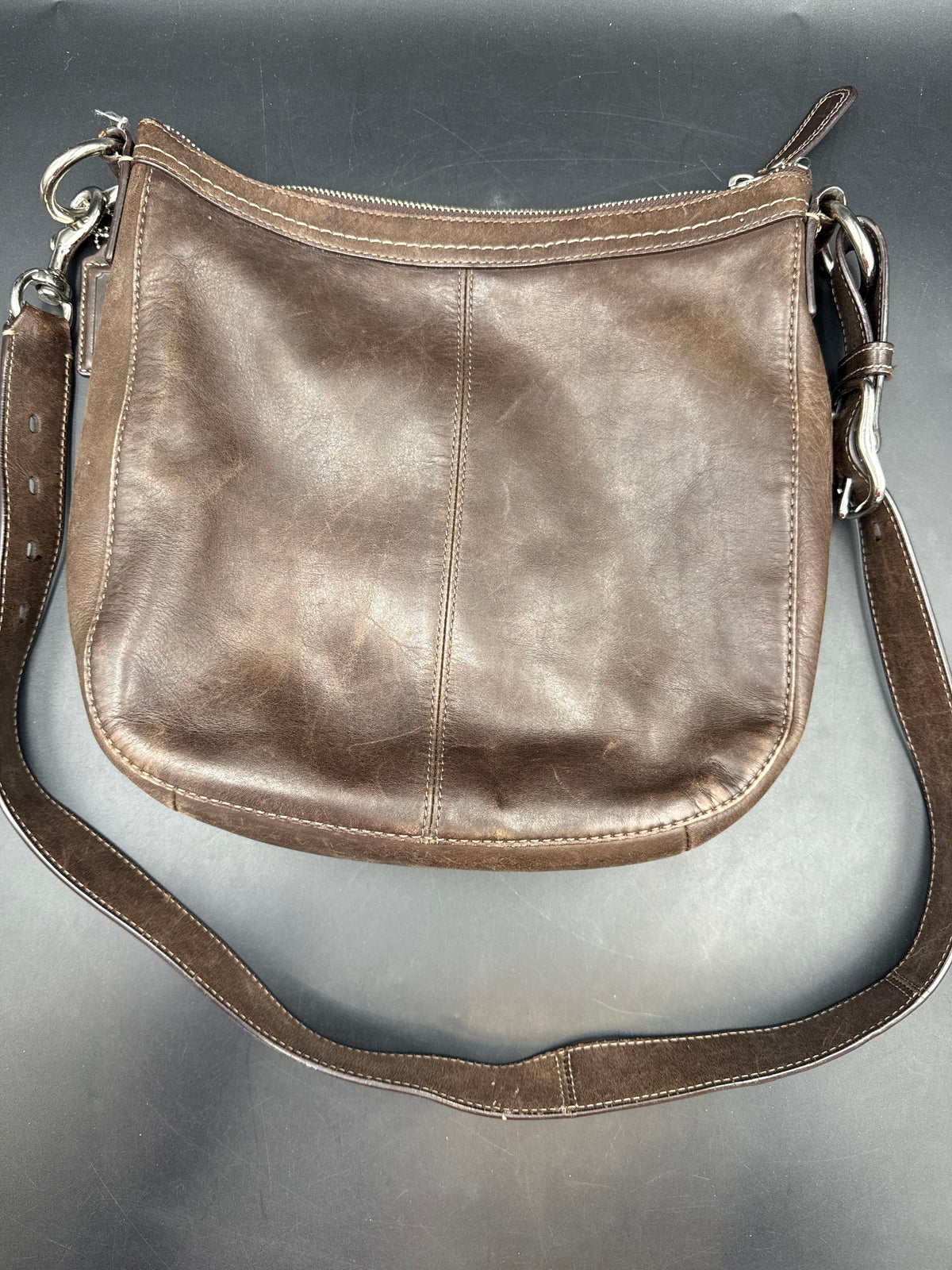 Coach Brown Leather Crossbody Bag Vintage Style Silver Hardware COA F14018
