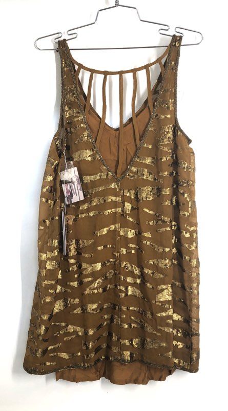 Ecote Women's Dress Brown Gold Sequin Tiger 12 Days Midnight Hour Sz M NWT