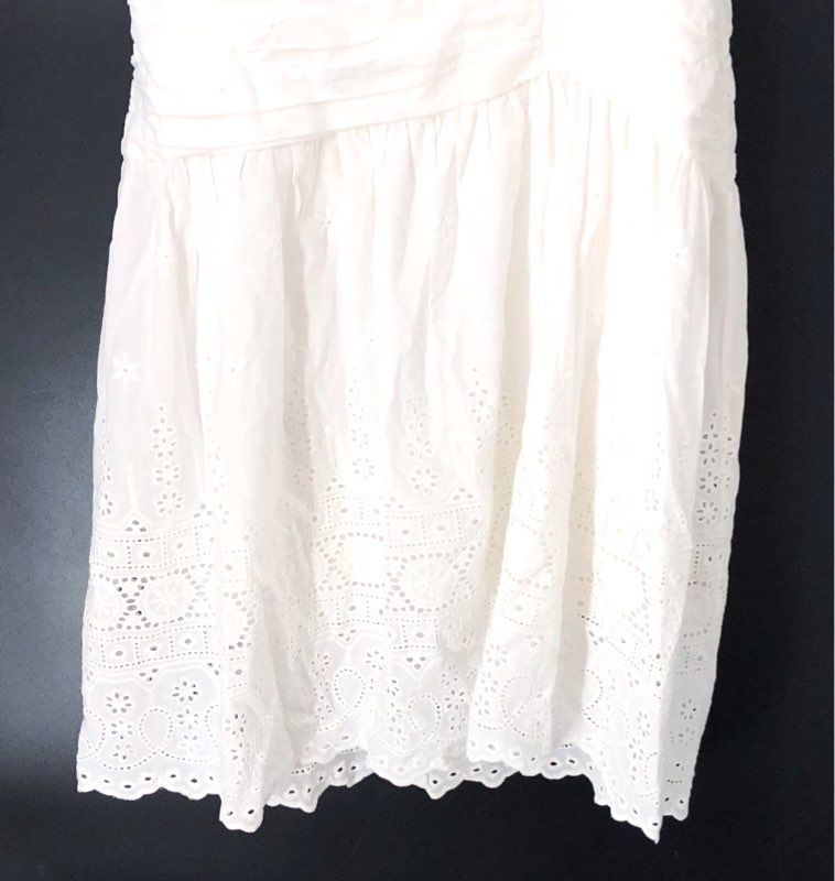 BCBGMAXAZRIA Women's Off White Eyelet Cutout V-Neck Midi Dress Sz 12 NWT
