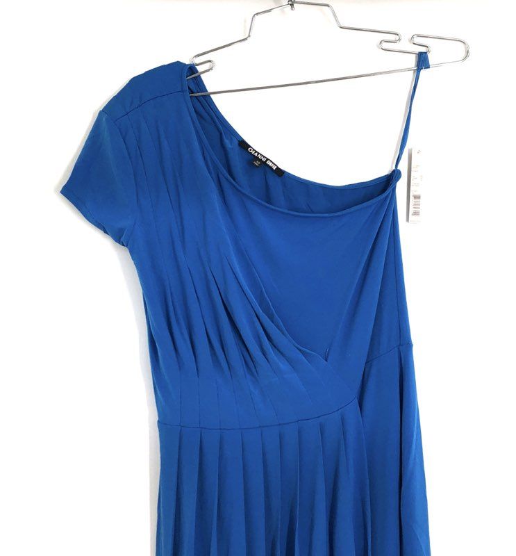 Gianni Bini Women's Aaliyah One Shoulder Pleated Atlantic Blue Knit Dress Sz XS