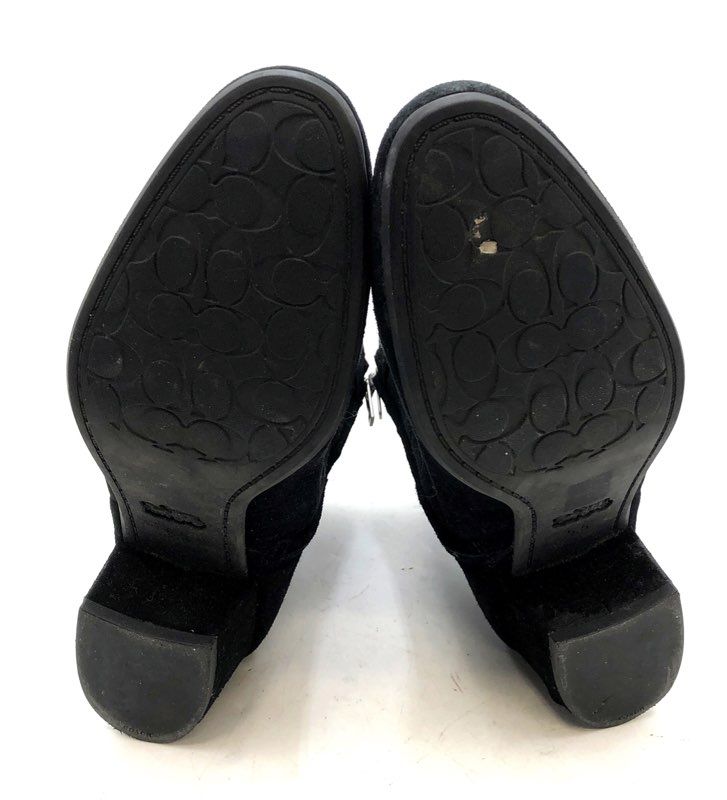 Coach Cassandra Black Suede Ankle Bootie Buckle Boots Size 5B