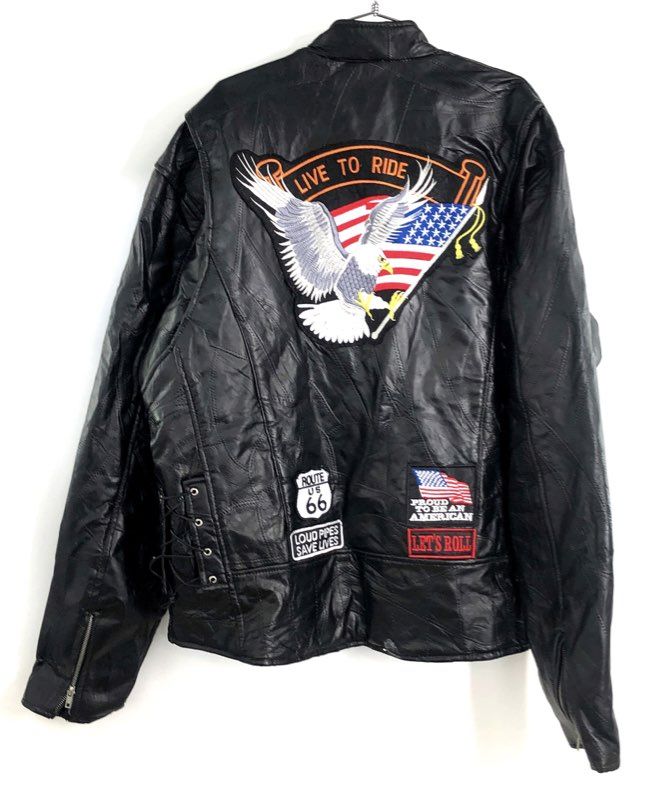 Vintage Diamond Plate Buffalo Leather Patch Biker Motorcycle Jacket Sz 3X
