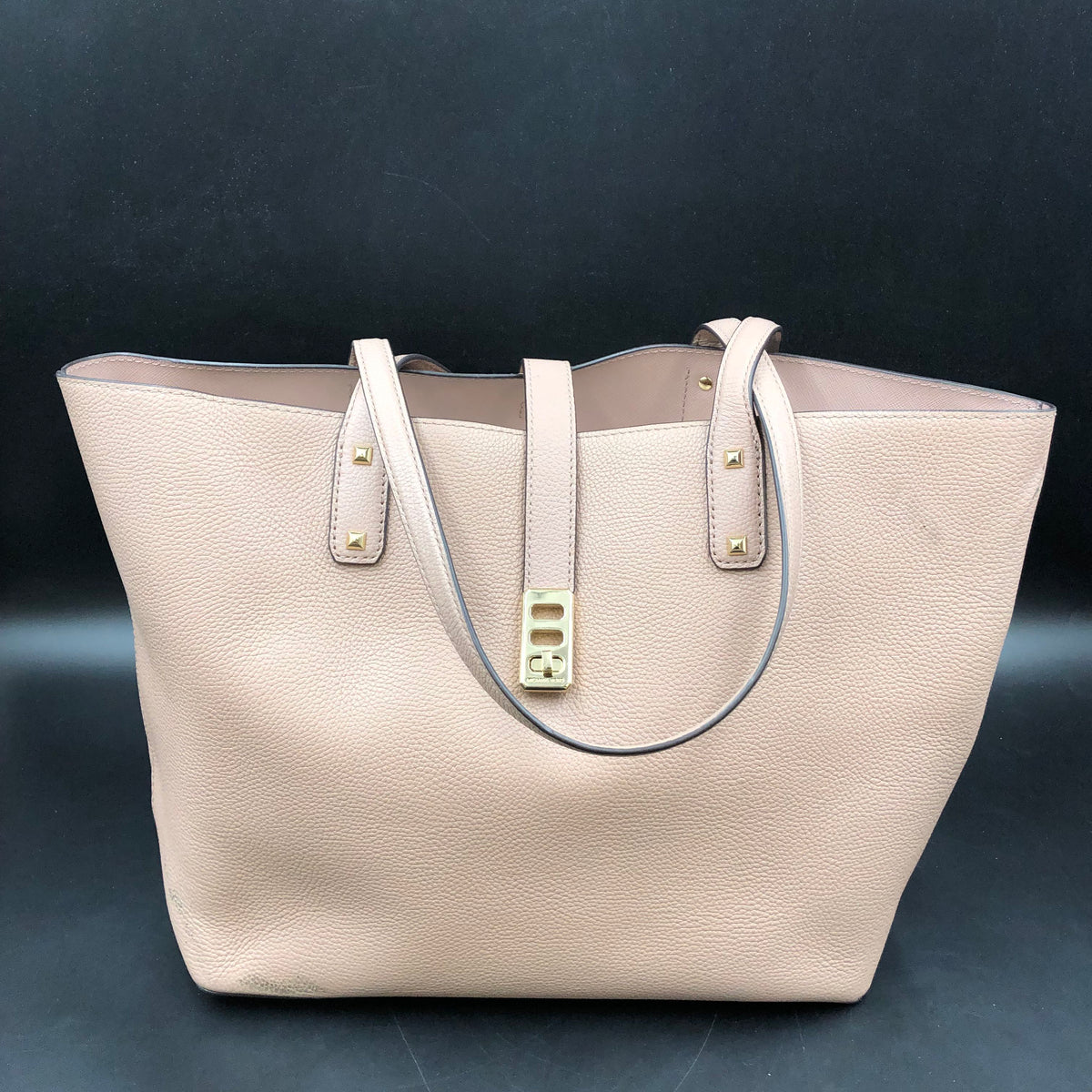 Michael Kors Mauve Leather Rivington Turn Lock Tote Bag Gold Hardware COA