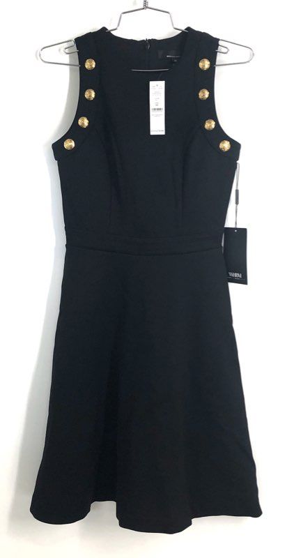 White House Black Market Women's Black Sleeveless Crest Button Dress Sz 00 NWT