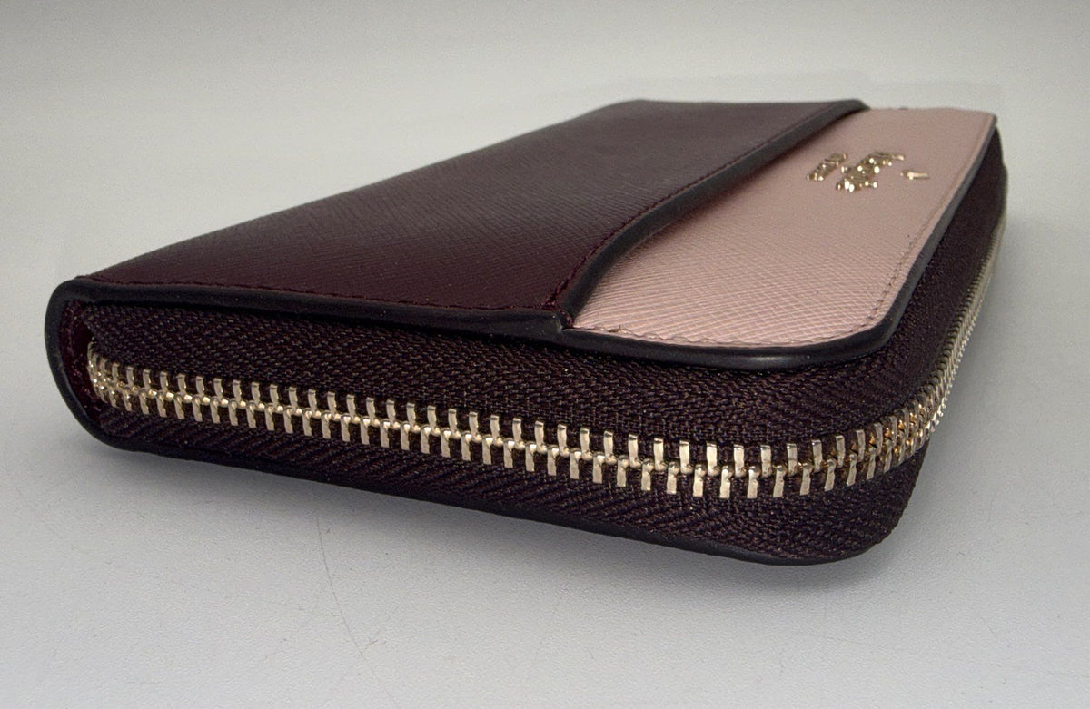 Kate Spade Pink Burgundy Saffiano Leather Zip Around Continental Long Wallet