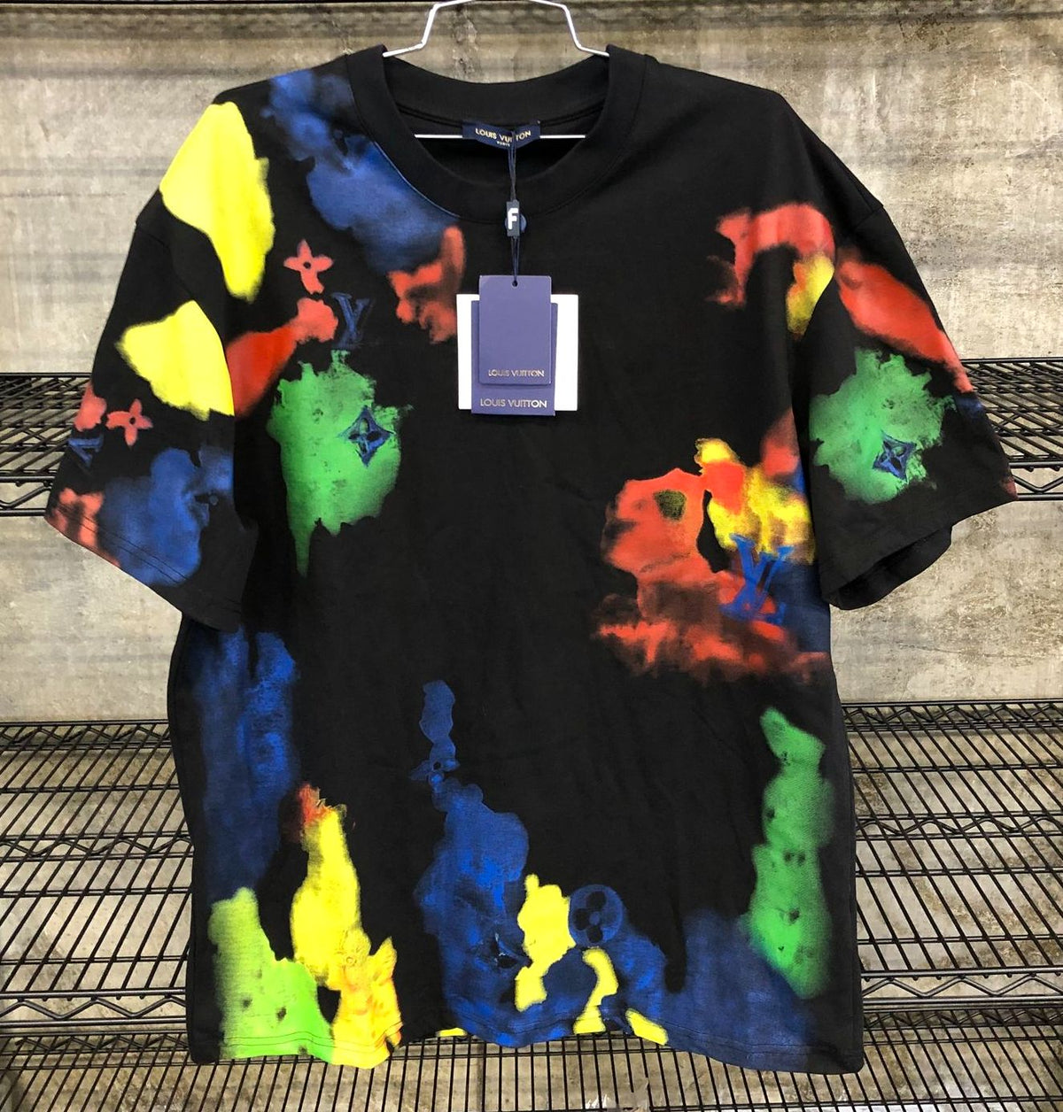 NWT Louis Vuitton Inspired Men's Black/Multicolor Splash Print T-Shirt - Sz 2XL