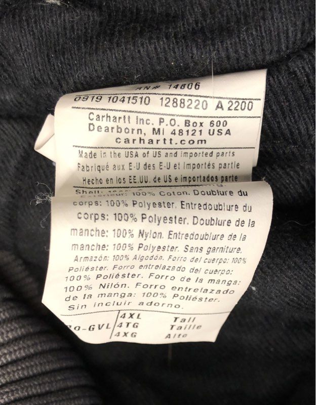 Carhartt Men's J140 Duck Active Jacket Gravel Gray Quilt Lined USA Made 4XL Tall
