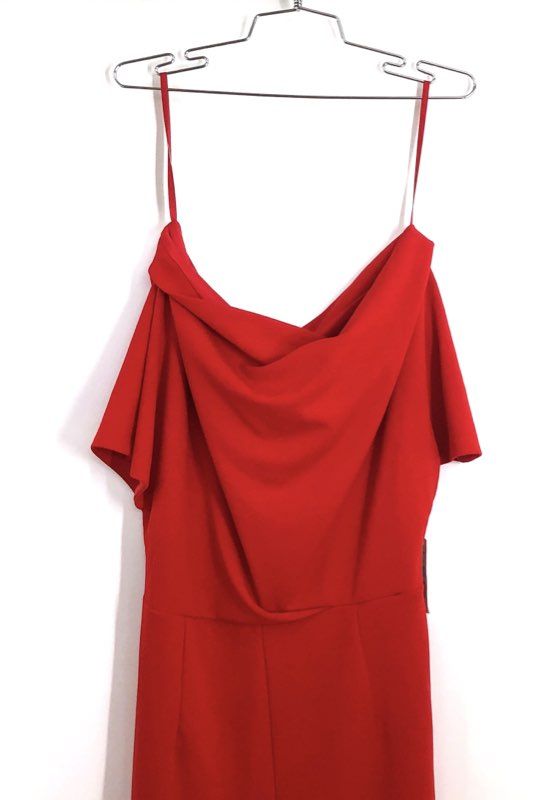 Alexia Admor Women's Red Cowl Neck Off Shoulder Jumpsuit Tapered Leg Sz L NWT