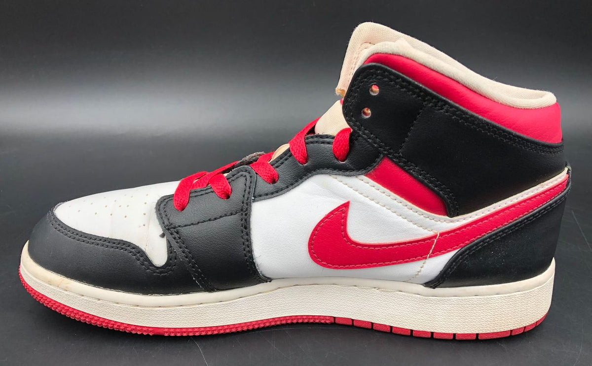 Nike Air Jordan 1 Mid GS &#39;White Very Berry&#39; Red/Black Sneakers - Size 7Y (+COA)