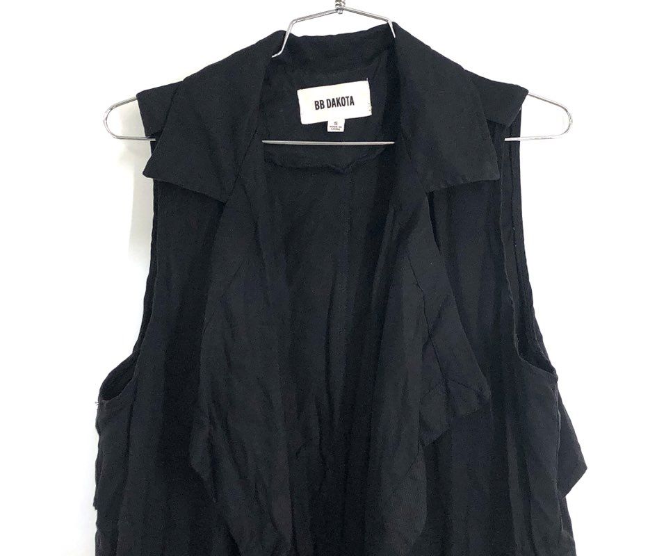 BB Dakota Women's Black Tencel Drape Front Sleeveless Layered Vest Sz S