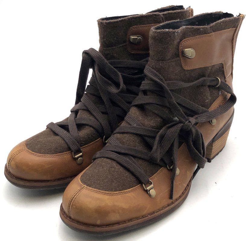 Merrell J004418 Brown Leather Felt Rear Zip Lace Up Ankle Boots Women's Size 9