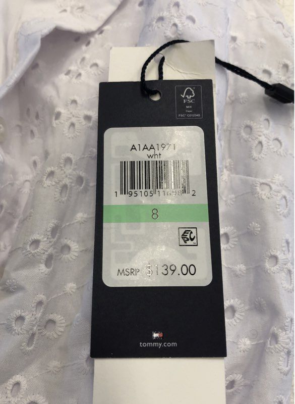 NWT Tommy Hilfiger White Eyelet Belted Cotton Shirtdress Women's Size 8