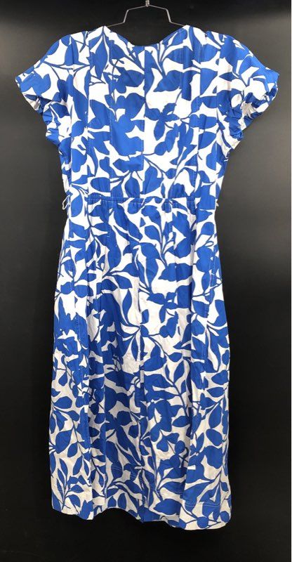 Philosophy Women's Blue White Leaf Print Button Front Cotton Midi Dress Sz L NWT