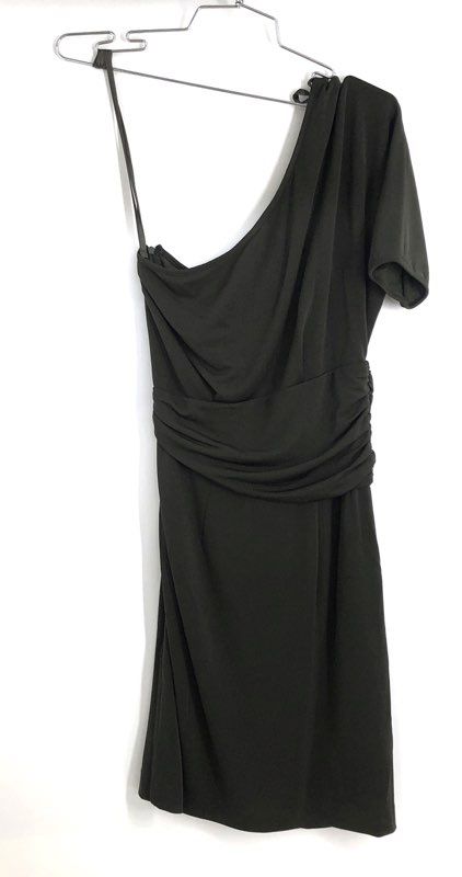 Vince Camuto Women's One Shoulder Draped Ruched Dark Olive Green Dress Sz 2 NWT