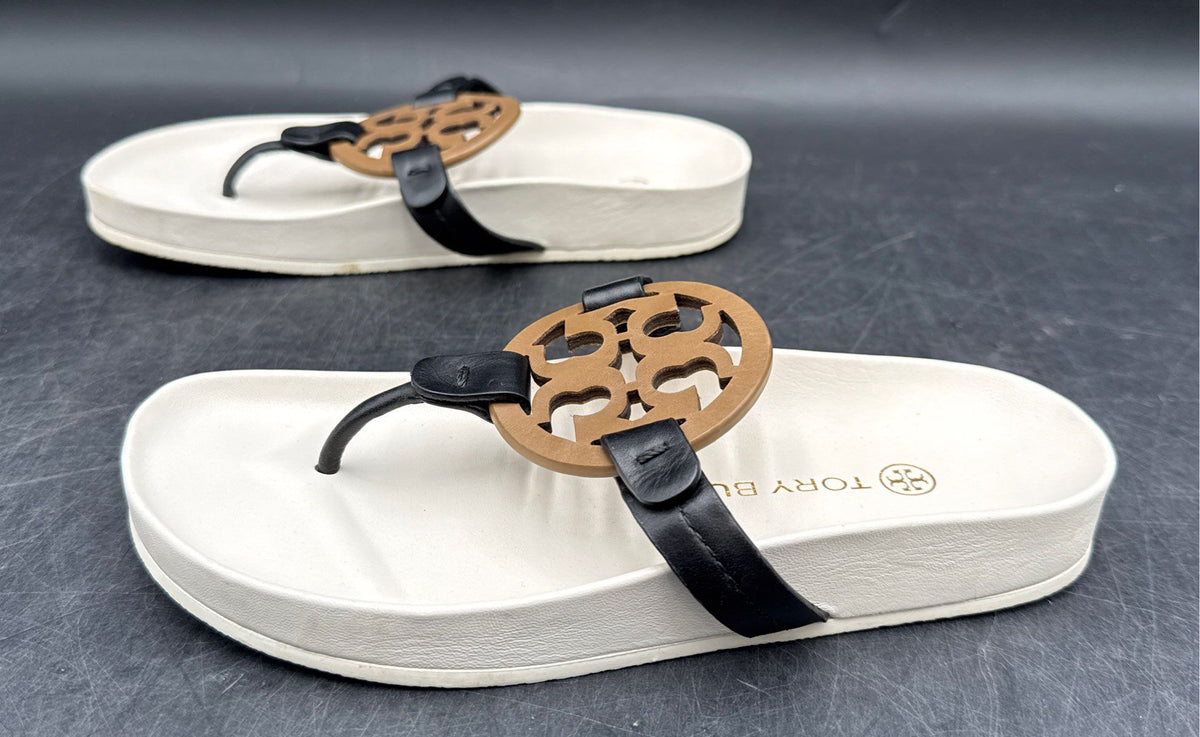 Tory Burch Mini Miller Jelly Platform Thong Sandals White Black Tan Size 4.5