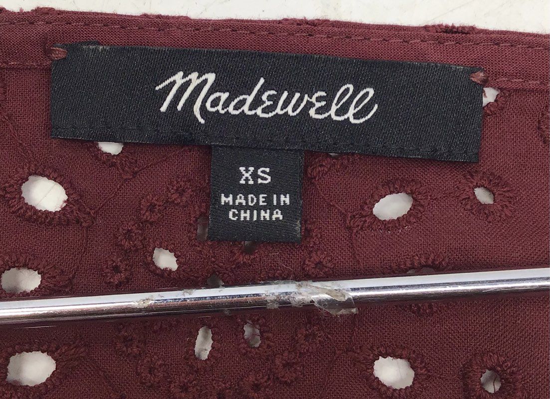 Madewell Women's Burgundy Eyelet Ruffle Peplum Blouse Sz XS