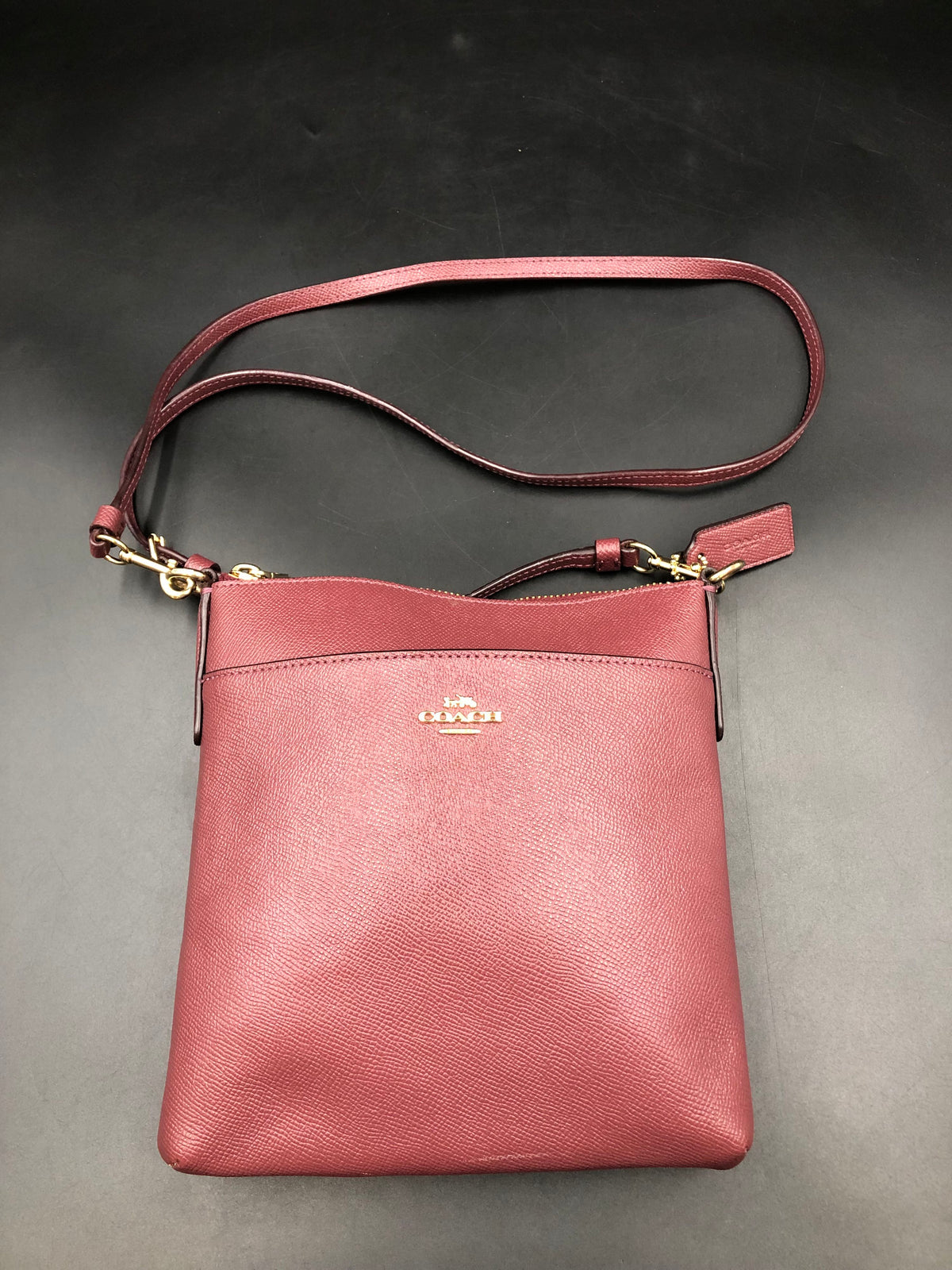 Coach Burgundy Leather Mini Rowan File Crossbody Bag Gold Hardware COA