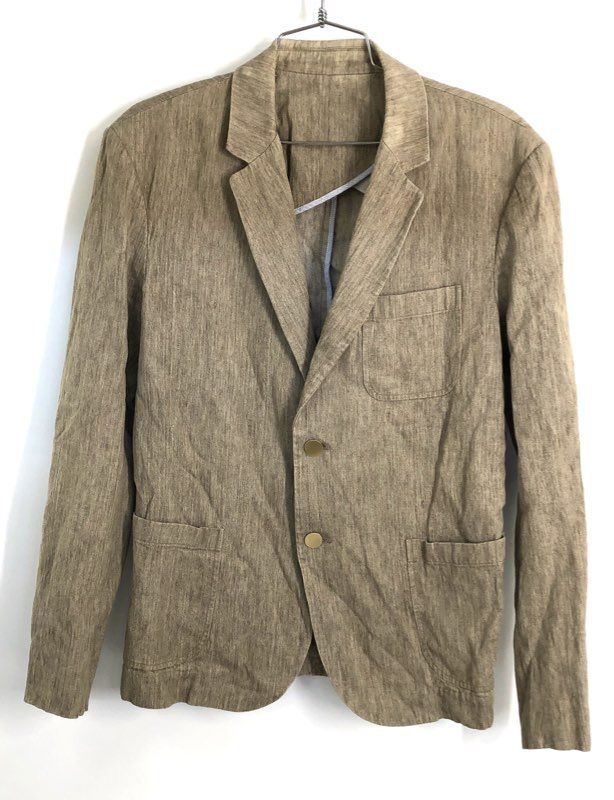 Vince Men's Tan Melange Italian Linen Cotton Blend Two Button Blazer Sz S