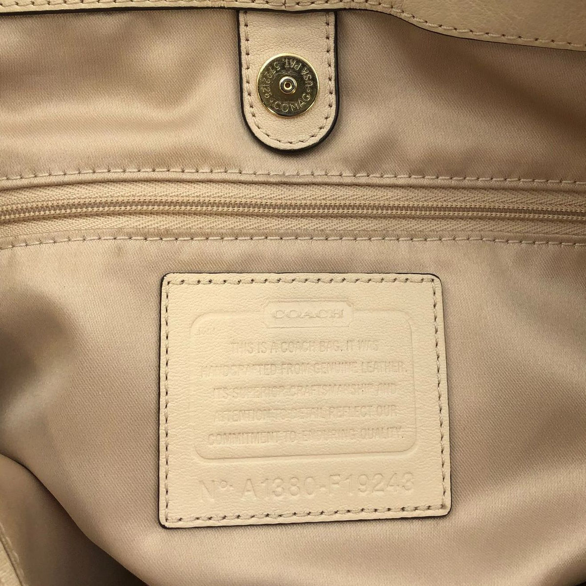 Coach F19243 'Ashley' Beige Leather Shoulder Bag with Gold-Tone Hardware (+COA)